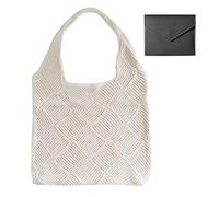 YSJCHEBS 1 Hohle Umhängetasche Und 1 Schwarze Geldbörse, Einfache Stricktasche, Damen-Umhängetasche, Umhängetasche Mit Großem Fassungsvermögen, Geeignet Zum Pendeln, Einkaufen Und Reisen