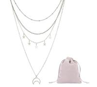YSJCHEBS 1 Stern- Und Mondkette, 1 Schmuckbeutel, Mehrlagige Halskette Für Damen, Verstellbare Schlüsselbeinkette, Personalisierte Modeschmuck-Accessoires