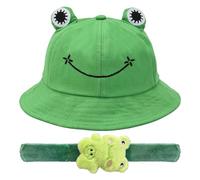 YSJCHEBS 1 Stück Frosch-Fischerhut, 1 Stück Frosch-Armband, Damen-Frosch-Dekoration, Süßer Sonnenhut, Kreativer Und Modischer Fischerhut, Outdoor-Falthut