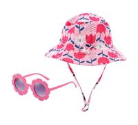 YSJCHEBS 1 Stück Kinder-Blumenhut Und 1 Stück Kinder-Sonnenbrille, Sonnenschutz-Eimerhut, Süßer Bedruckter Eimerhut, Uv-Schutz-Sonnenbrille, Outdoor-Zubehör