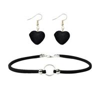 YSJCHEBS 1 Stück Schwarze Kreishalskette, 1 Paar Herzohrringe, Halsband Für Damen, Schwarzes Halsband, Schwarzes Samthalsband, Halsband Und Gürtel Für Damen