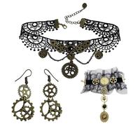 YSJCHEBS 1 Vintage-Spitzenhalskette, 1 Armband Und 1 Paar Ohrringe, Punk-Schmuck, Gothic-Schmuck, Damenschmuck