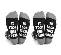 YSJCHEBS 2 Paar Kreative Socken Mit Buchstabenaufdruck, Baumwollsocken In Der Mitte Der Wade, Lustige Geschenksocken, Baumwollsocken Für Männer Und Frauen, Ein Geschenk Für Einen 60-Jährigen