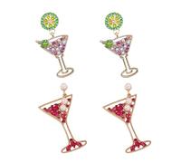 YSJCHEBS 2 Paar Obstweinglas-Ohrringe, Mit Diamanten Besetzte Perlenohrringe, Damen-Anhängerohrringe, Neuartige Ohrringe, Personalisierte Modeohrringe, Kreativer Schmuck