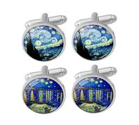 YSJCHEBS 2 Paar Van Gogh Ölmalerei Manschettenknöpfe, Herrenmanschettenknöpfe, Kreative Modemanschettenknöpfe, Hemdhemdhülsennägel, Gewöhnliche Männer Und Frauen, Kleidungsdekorationsschnalle