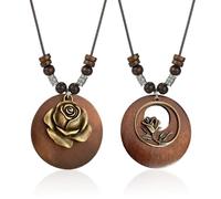 YSJCHEBS 2 Stück Blumenelement-Halskette, Holzanhänger-Halskette, Vintage-Halskette, Damen-Halskette, Halskette Im Bohemian-Stil