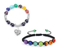 YSJCHEBS 2 Stück Bunte Yoga-Energiearmbänder, Perlenarmbänder Für Frauen, Glücksarmbänder Für Prüfungen, Schmuck Für Frauen, Natursteinarmbänder, Perlenarmbänder