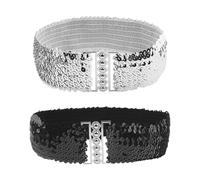 YSJCHEBS 2 Stück Damen Glitzergürtel, Pailletten Breiter Gürtel, Metallschnalle Modegürtel, Elastischer Elastischer Bund, Verstellbarer Bund, Geeignet Für Kleider, Jeans