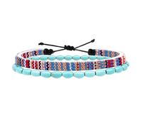 YSJCHEBS 2-Teiliges Boho-Armband-Set, Armband-Set, Seil-Armband Mit Steinen, Seil-Armband Surfer, Nautisches Armband, Blau-Türkise Halskette