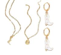 YSJCHEBS 2-Teiliges Denim-Halsketten-Set, 1 Paar Stiefel-Ohrringe, Geschichtete Halsketten Für Frauen, Denim-Accessoire-Set, Personalisierter Cowboystiefel-Schmuck