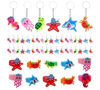 YSJCHEBS 30 Stück Meeresleben-Schlüsselanhänger Und 10 Stück Meeresleben-Ringe, Niedliche Cartoon-Tier-Schlüsselanhänger, Kinder-PVC-Schlüsselanhänger, Interessantes Zubehör