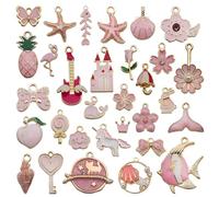 YSJCHEBS 31 Stück Süße Rosa Öltropfen-Anhänger, Halskettenzubehör, Set Zum Selbermachen, Legierungs-Emaille-Schmuckherstellung Mit Goldeinlage