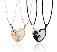 YSJCHEBS 4 Katzenhalsketten, Kreative Stitching-Stimmungshalskette, Edelstahl-Anhängerhalskette, Paarhalskette, Modische Freundschaftshalskette, Modeschmuck