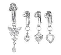 YSJCHEBS 4 Stück Bauchnabelclips, Gefälschter Bauchnabelpiercing-Schmuck, Körperzubehör-Schmuck, Liebesschmetterling Kleiner Runder Zirkonanhänger, Nicht Durchbohrter Bauchnabelanhänger