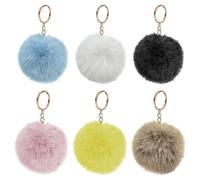 YSJCHEBS 6 Stück Rex-Kaninchenfell-Schlüsselanhänger, Taschenaccessoire-Charms, Flauschige Schlüsselanhänger, Süße Schlüsselanhänger, Pom-Pom-Schlüsselanhänger, Große Schlüsselanhänger