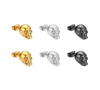 YSJCHEBS 6 Stück Totenkopf-Ohrringe, Piraten-Ohrringe, Stahl, Schwarz, Gold, Edelstahl, Unisex, Modern, Schädel, Dangle, EARRING