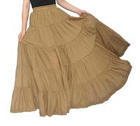 YSJERA Damen Baumwolle 5-stöckig A Linie Plissee Maxi Rock Lang Boho -Tanz Röcke, khaki, XL/XXL