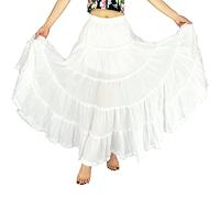 YSJERA Damen Baumwolle 5-stöckig A Linie Plissee Maxi Rock Lang Boho -Tanz Röcke, reines Weiß, XL/XXL