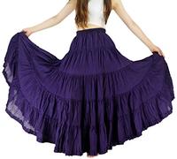 YSJERA Damen Baumwolle 5-stöckig A Linie Plissee Maxi Rock Lang Boho -Tanz Röcke, violett, XL/XXL