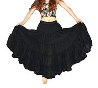 YSJERA Damen Maxirock aus Baumwolle, 5 Stufen, A-Linie, plissiert, lang, Boho, Tanzröcke, Schwarz, S/L