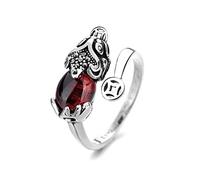 Ysoom Pixiu Glücksring Feng Shui Ring, Vintage Granat Pixiu Ring Offener Verstellbarer Ring, Chinesischer Mythischer Tier PIXIU Ring Amulett Schutz Reichtum Glück Frauen und