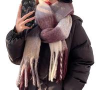YsRoad Schal Damen Winter - Kuschelig Weich, Kaschmir-Imitat, Einfarbig/Kariert, XXL Deckenschal mit Fransen, 230x35cm,33-Lila Kaffeegitter
