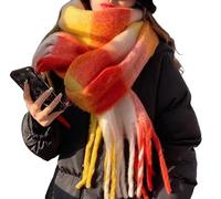 YsRoad Schal Damen Winter - Kuschelig Weich, Kaschmir-Imitat, Einfarbig/Kariert, XXL Deckenschal mit Fransen, 230x35cm,30-orangefarbenes Plaid