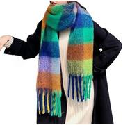 YsRoad Schal Damen Winter - Kuschelig Weich, Kaschmir-Imitat, Einfarbig/Kariert, XXL Deckenschal mit Fransen, 230x35cm,25-grünes Plaid