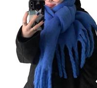 YsRoad Schal Damen Winter - Kuschelig Weich, Kaschmir-Imitat, Einfarbig/Kariert, XXL Deckenschal mit Fransen, 230x35cm,15-dunkelblau