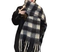 YsRoad Schal Damen Winter - Kuschelig Weich, Kaschmir-Imitat, Einfarbig/Kariert, XXL Deckenschal mit Fransen, 230x35cm,21-schwarz kariert