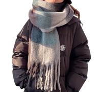YsRoad Schal Damen Winter - Kuschelig Weich, Kaschmir-Imitat, Einfarbig/Kariert, XXL Deckenschal mit Fransen, 230x35cm,32-Blaugrau kariert