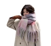 YsRoad Schal Damen Winter - Kuschelig Weich, Kaschmir-Imitat, Einfarbig/Kariert, XXL Deckenschal mit Fransen, 230x35cm,24-rosa Karo