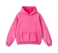Ystävä Übergroßer Hoodie für Herren, trendiges gewaschenes Sweatshirt für Erwachsene, lockere Passform, Baumwollpullover für Jugendliche, Knallpink (Hot Pink), Small