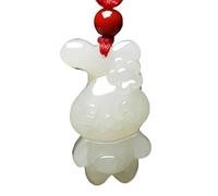 YTBHSHXZ Anhänger-Halskette, Anhänger aus Jade mit chinesischem Tierkreiszeichen, Amulett, weiß, natürlich, Herrenhalskette, geschnitzt, Damen-Jadeit(Rabbits)