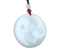 YTBHSHXZ Anhänger-Halskette, Natürliche weiße Jade Yin Yang Yinyang Tai Chi Acht Diagramme Anhänger Halskette Amulett