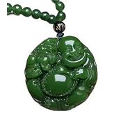 YTBHSHXZ Anhänger-Halskette, Natürlicher Jadeit-Anhänger „Lachender Buddha“ (Maitreya) mit Achatperlen und Lanyard(B)