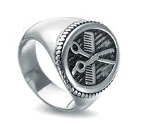 YTBHSHXZ Ringe, Vintage-Friseurring for Herren, Schmuck aus Titanstahl mit Scheren- und Kamm-Symbol(U)