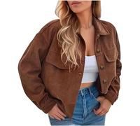 YTGHBIML Oberbekleidung Damen Cordjacke Weiche warme Kurze Shacket-Mäntel, M, L, XL, XX-L Langarm-Knopfjacken mit Knopfleiste