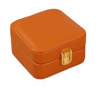 YTGHBIML Schmuck Veranstalter Schmuckkästchen-Organizer, Leder-Schmuckkästchen mit kleinem Spiegel, Schmuckaufbewahrung, Orange, 10 cm x 10 cm x 5,8 cm, Schmuck-Organizer Geräumig