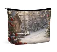 YTLKGFP Weihnachtliche Holz-Kosmetiktasche für Damen, Geldbörse, PU-Leder, niedliche Make-up-Tasche mit Reißverschluss, wasserdicht, Kulturbeutel, große Kapazität, tragbarer Kosmetik-Organizer
