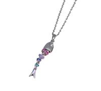 YTtkku Handgefertigte, sich bewegende Fisch Charm Halskette, Konstruktion aus Kupferlegierung, längenverstellbare Halskette, Schmuck für Tag und Nacht, farbenfroher Swing Fisch Schmuck
