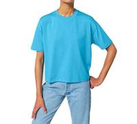 YTWOO Damen Boxy T-Shirt aus Bio-Baumwolle Blau L