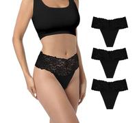 Yuamose Spitzen-Tangas mit hoher Taille für Damen, Übergröße, breiter Zwickel, Unterwäsche, hohe Taille, Höschen, Baumwoll-Tanga für Damen, 3/6er-Pack, 3 Stück, L