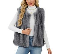 YuanDiann Damen Kunstfell Weste Herbst Winter Casual Fellimitat ärmellose Mode Elegant Rundhals Fellweste WarmKunstpelz Gilet Frauen Geschenk Grau L