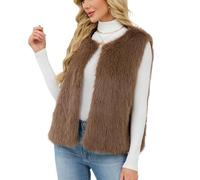 YuanDiann Damen Kunstfell Weste Herbst Winter Casual Fellimitat ärmellose Mode Elegant Rundhals Fellweste WarmKunstpelz Gilet Frauen Geschenk Dunkelkhaki XL