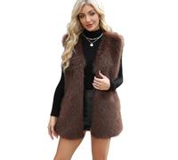 YuanDiann Damen Kunstfell Weste Herbst Winter Casual Mode V-Ausschnitt Fellweste Warm ärmellose Fellimitat Gilet Kunstpelz Geschenk Kaffee L