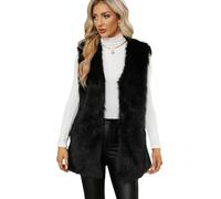 YuanDiann Damen Kunstfell Weste Herbst Winter Casual Mode V-Ausschnitt Fellweste Warm ärmellose Fellimitat Gilet Kunstpelz Geschenk Schwarz L