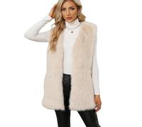 YuanDiann Damen Kunstfell Weste Herbst Winter Casual Mode V-Ausschnitt Fellweste Warm ärmellose Fellimitat Gilet Kunstpelz Geschenk Apricot M