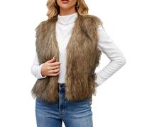 YuanDiann Damen Kurz Kunstfell Weste Herbst Winter Casual Mode Warm ärmellose Fellimitat Kunstpelz Westen Kurze Gelb M