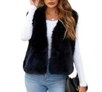 YuanDiann Damen Kurz Kunstfell Weste Herbst Winter Casual Mode Warm ärmellose Fellimitat Kunstpelz Westen Kurze Schwarz M